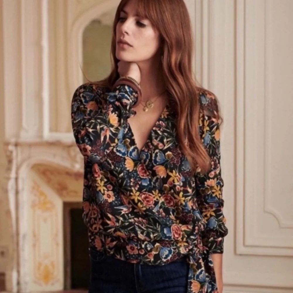 Sezane Dafne Floral Wrap Blouse - Picture 2 of 8